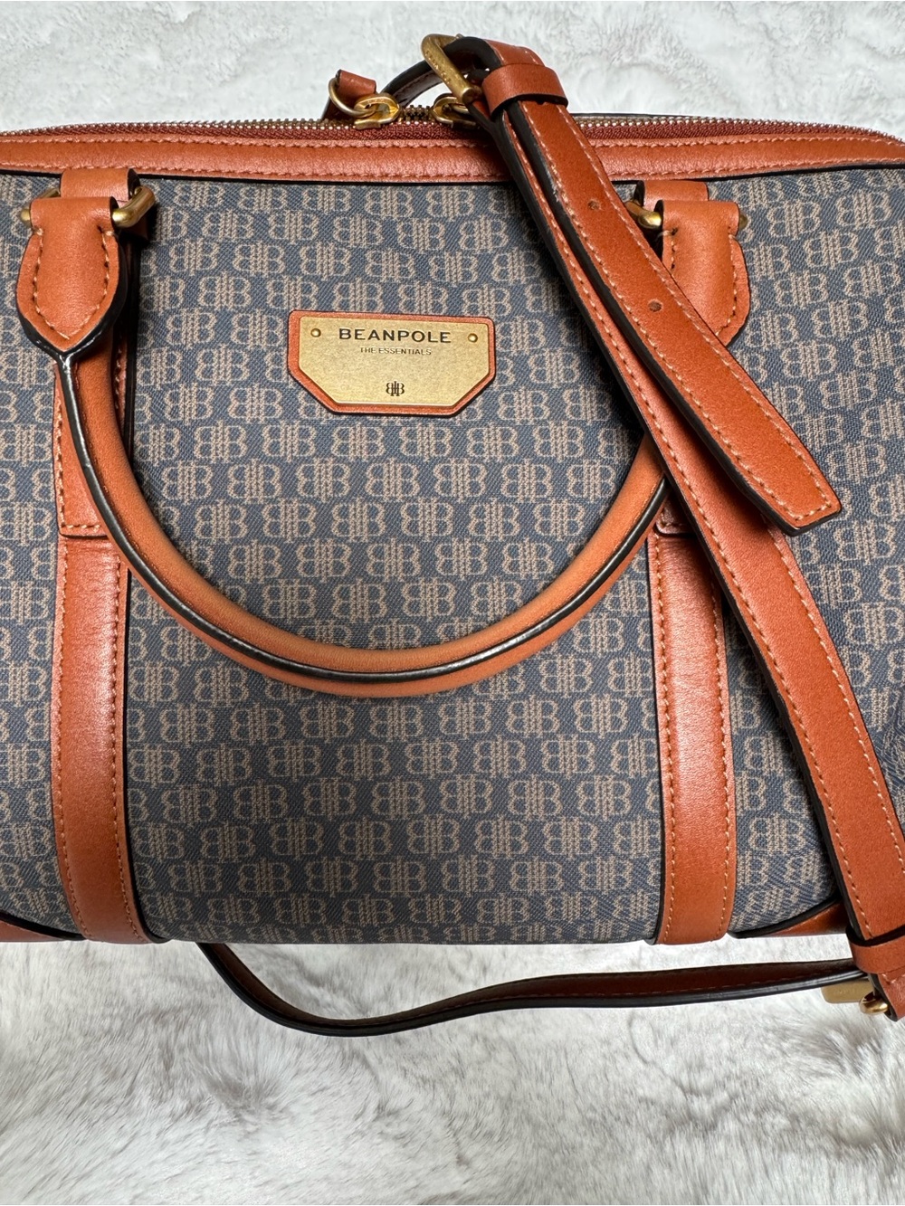 Beanpole Bourke Brown Canvas Monogram Satchel with Tan Leather Trim - Picture 7 of 14